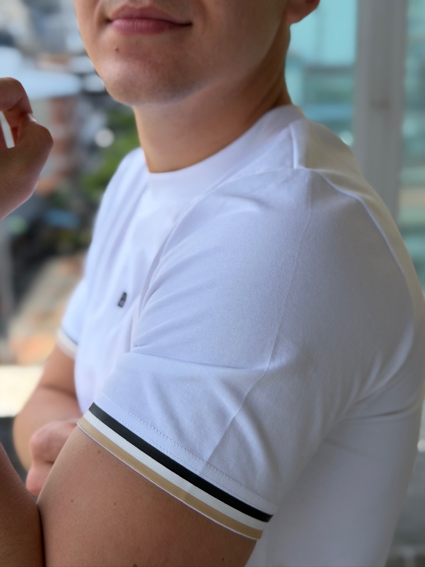 Camiseta Alto Gramaje Boss Blanca Líneas