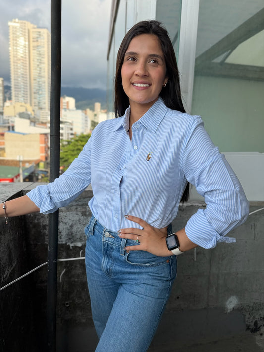 Camisa De Dama Edición Especial RL Líneas Celeste