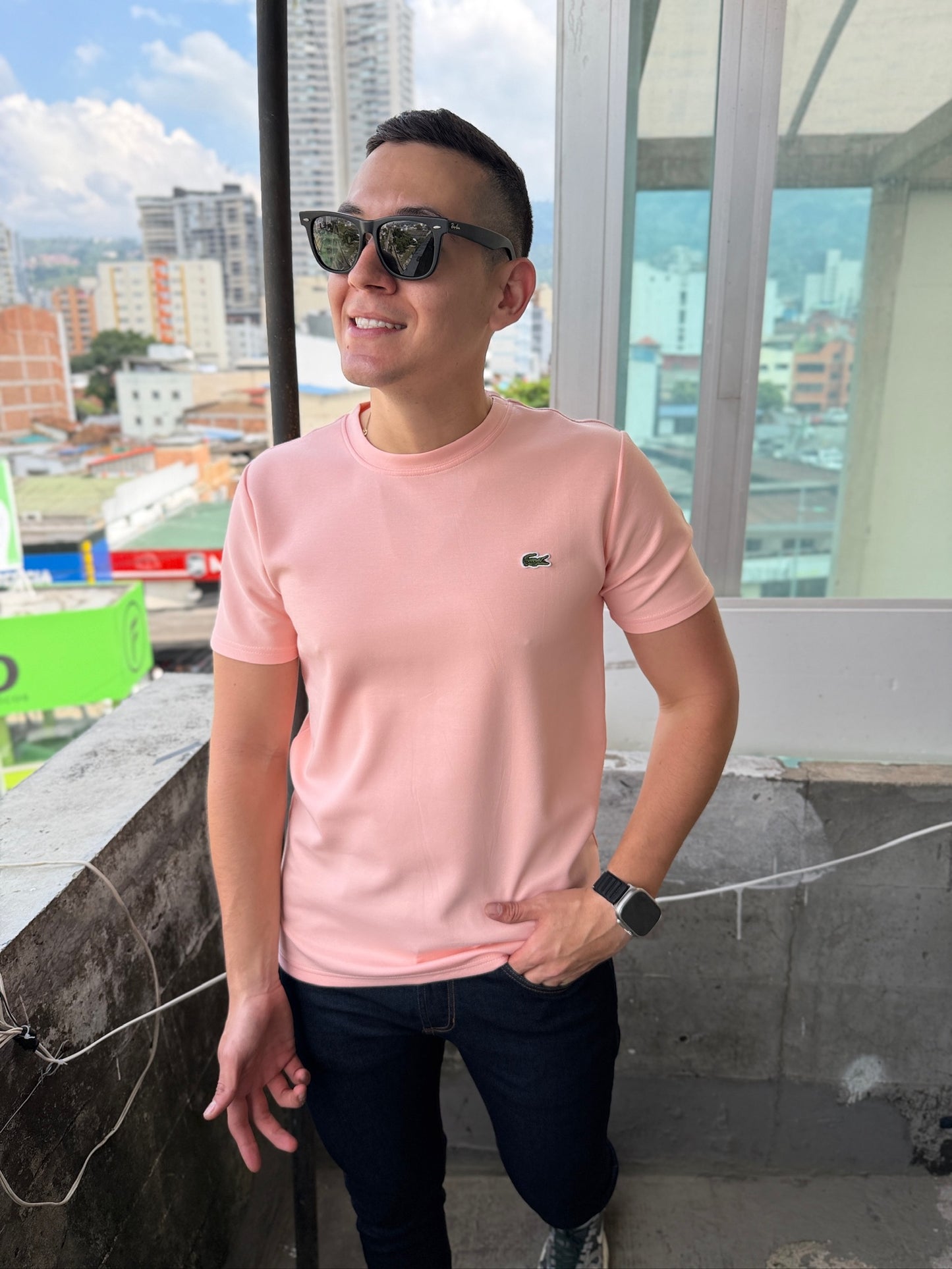 Camiseta Algodón Lacoste Rosada