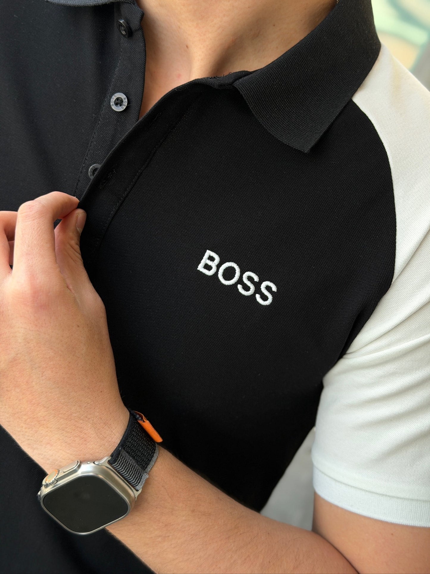 Polo Boss Combinado Negro/Blanco