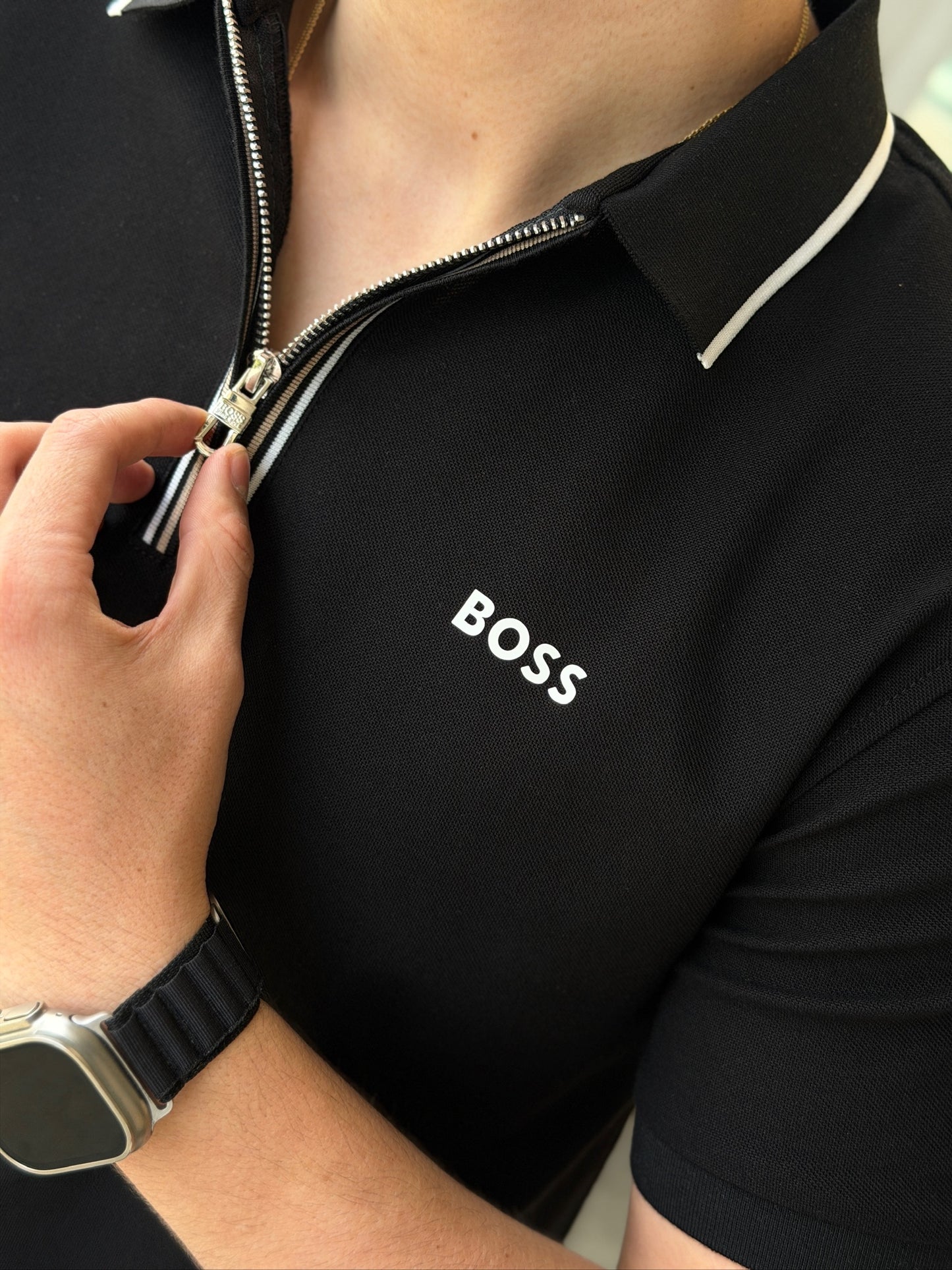 Polo Boss Con Cremallera Negro