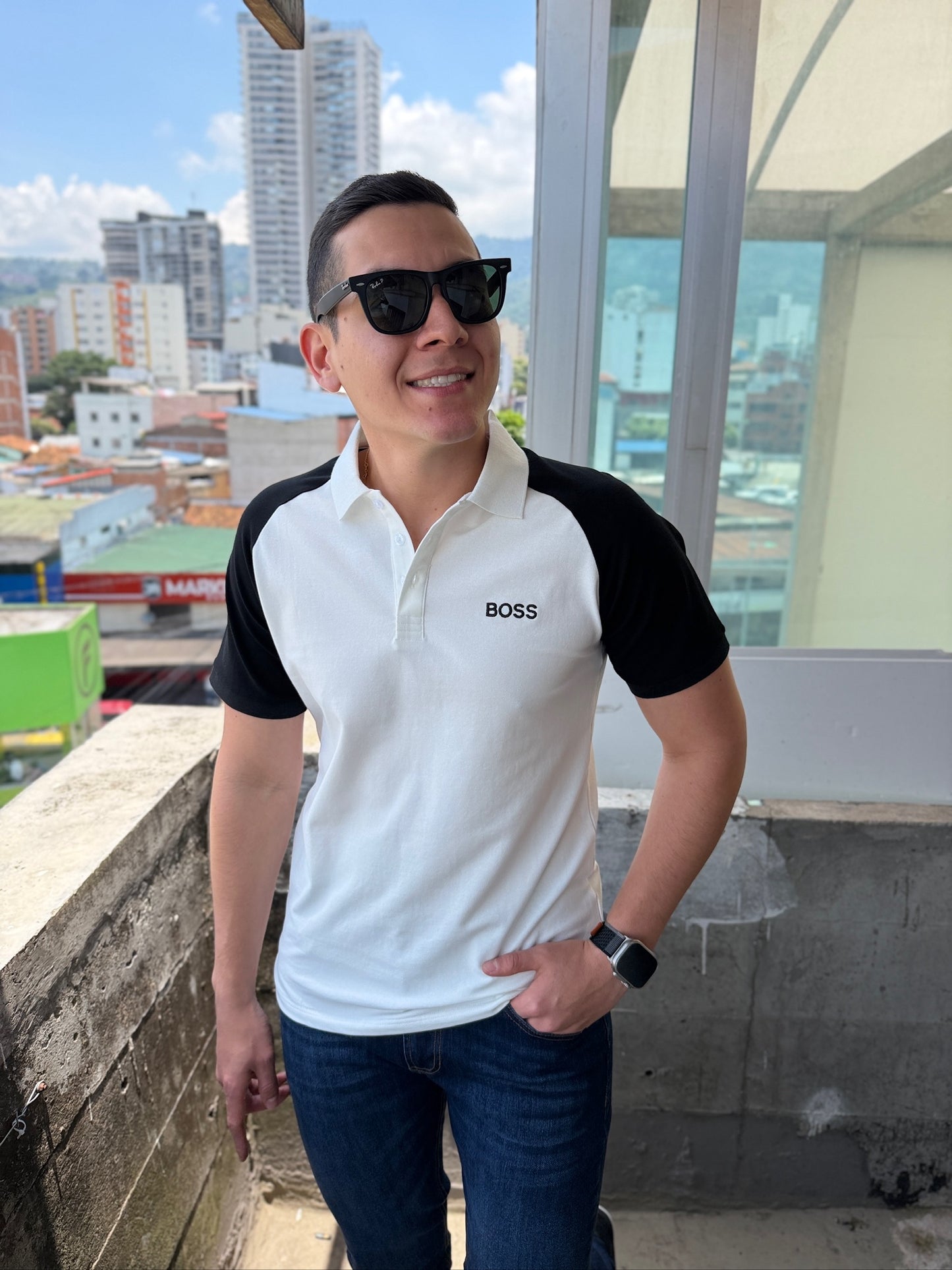 Polo Boss Combinado Blanco/Negro