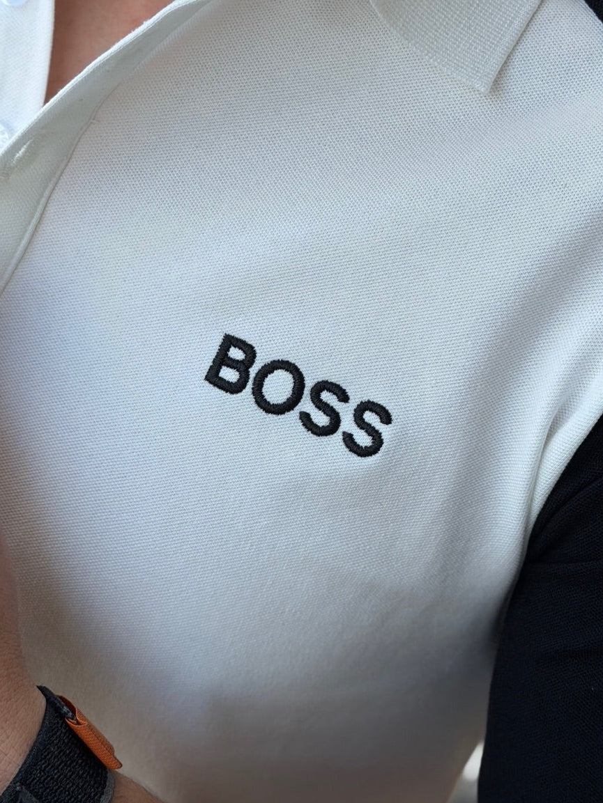 Polo Boss Combinado Blanco/Negro