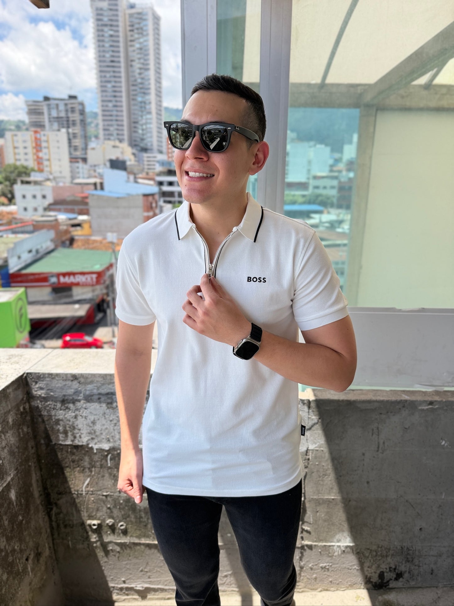 Polo Boss Con Cremallera Blanco