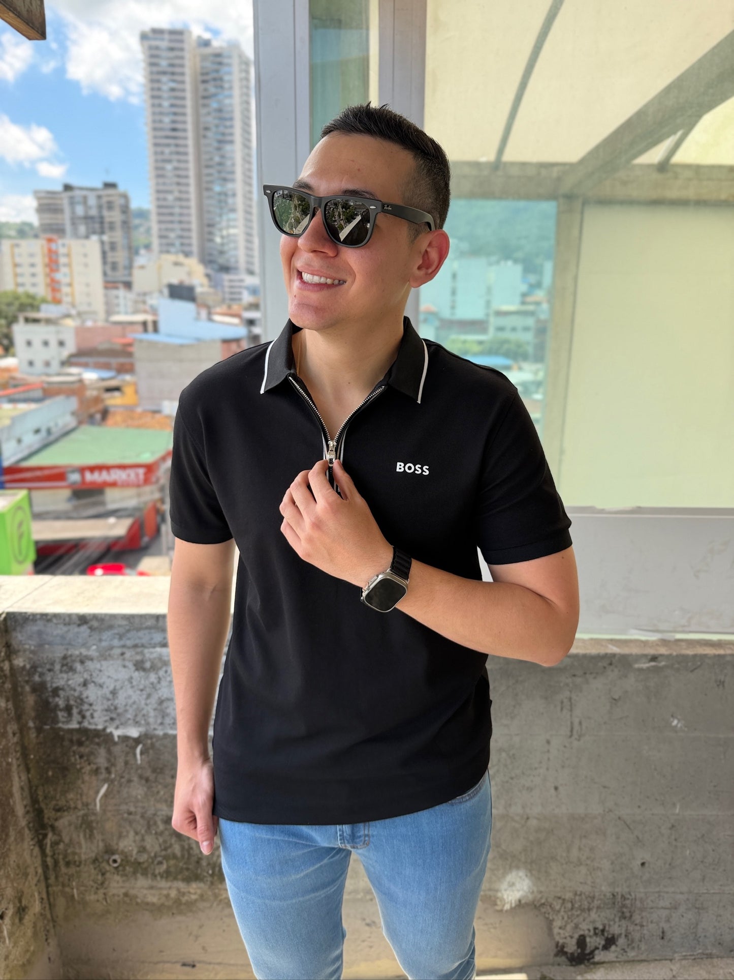 Polo Boss Con Cremallera Negro