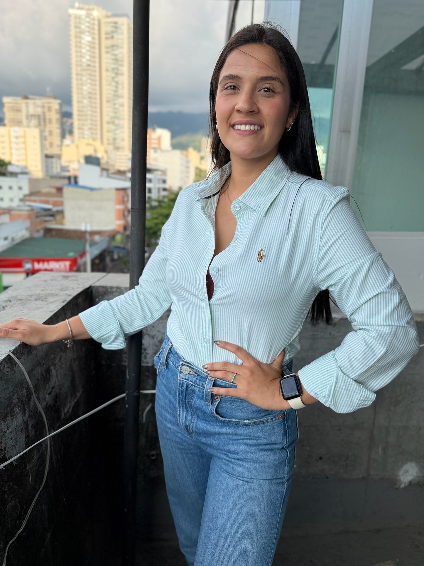 Camisa De Dama Edición Especial Ralph Lauren Líneas Verdes