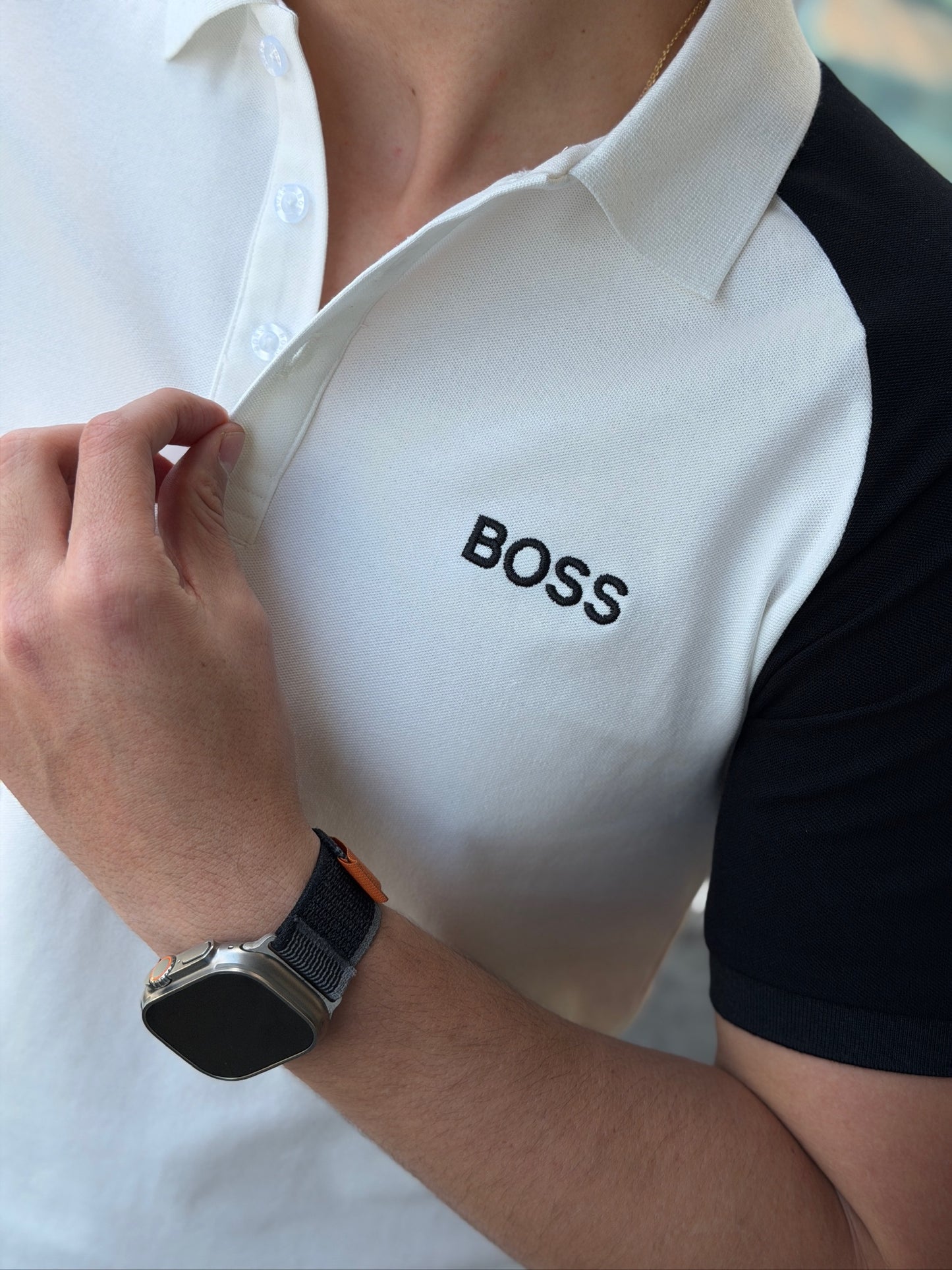 Polo Boss Combinado Blanco/Negro
