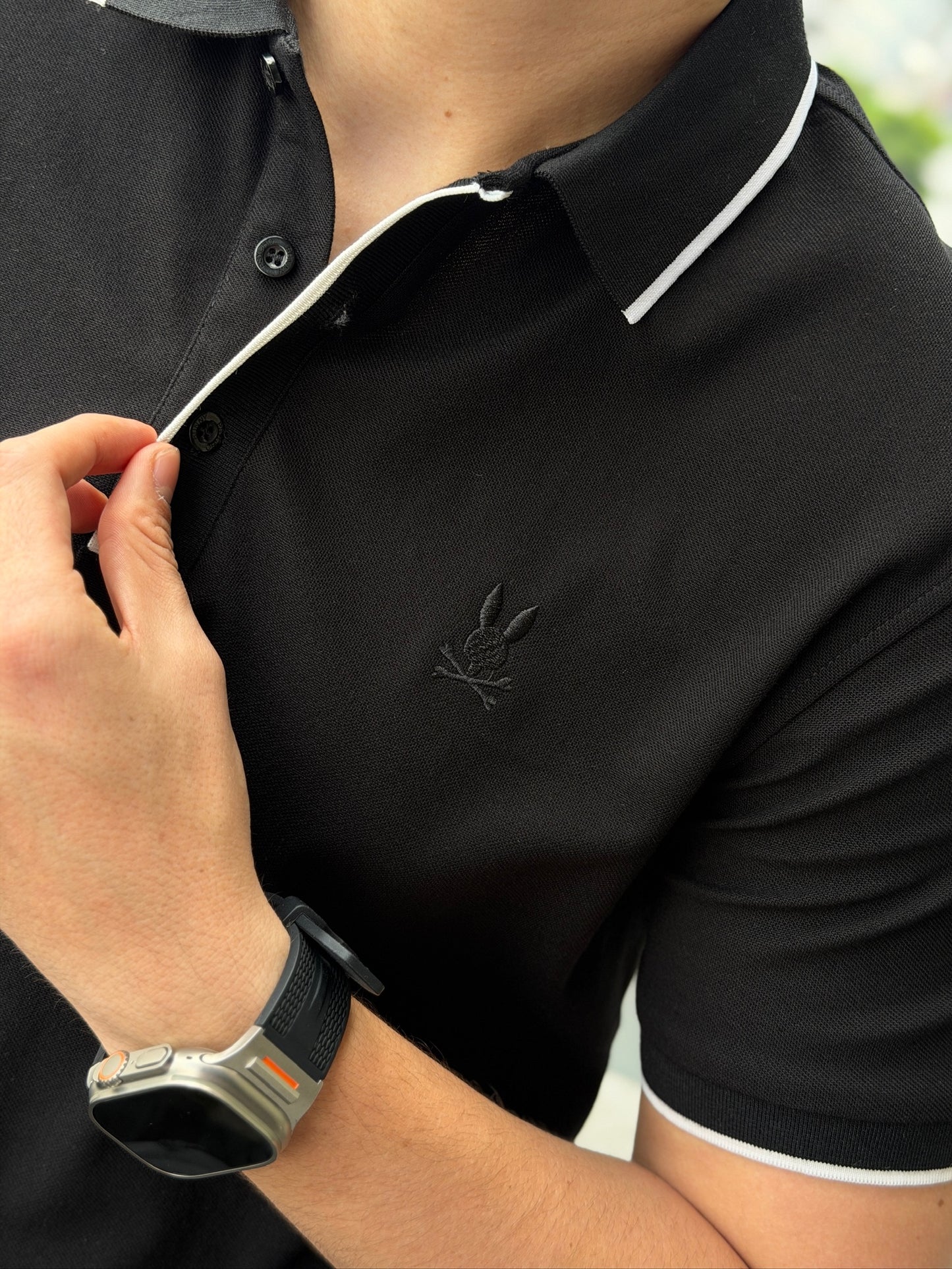 Polo Psycho Bunny Negro Línea Blanca