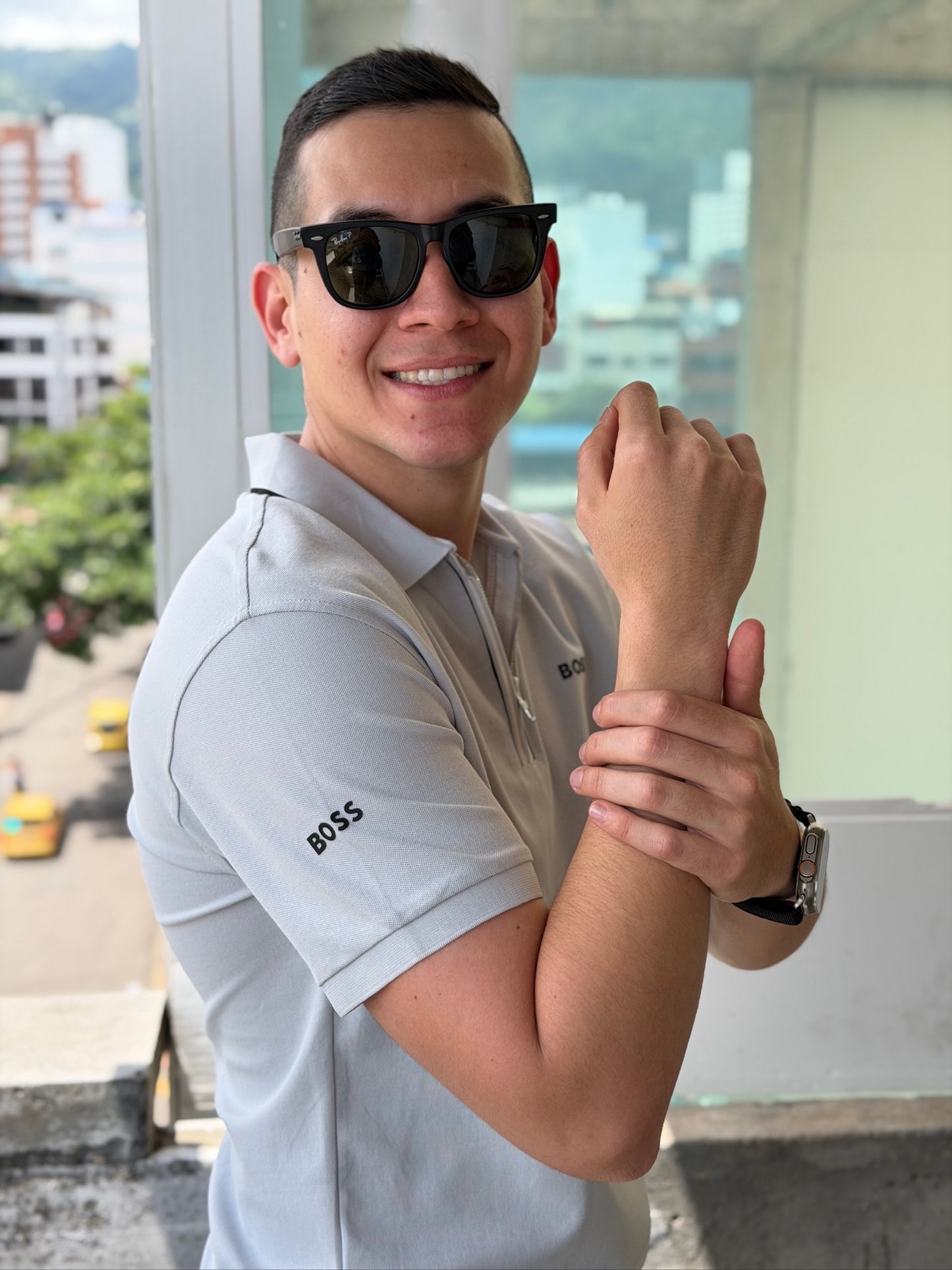 Polo Boss Con Cremallera Gris