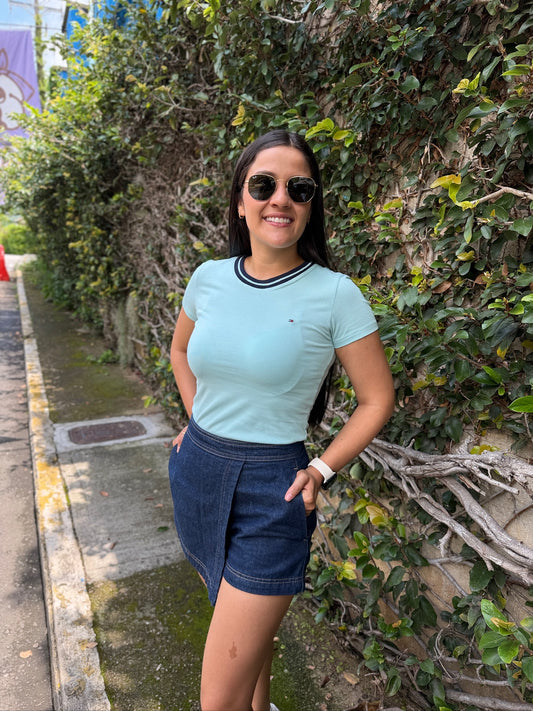 Camiseta Tommy Hilfiger Básica Agua Marina