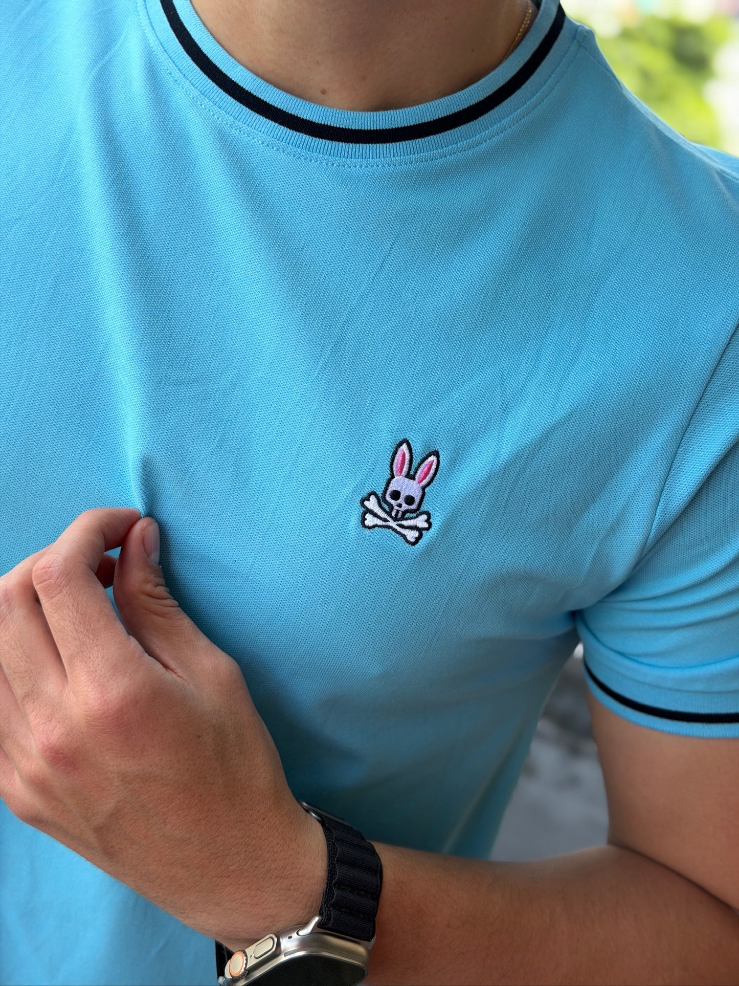Camiseta Pique Psysho Bunny Celeste