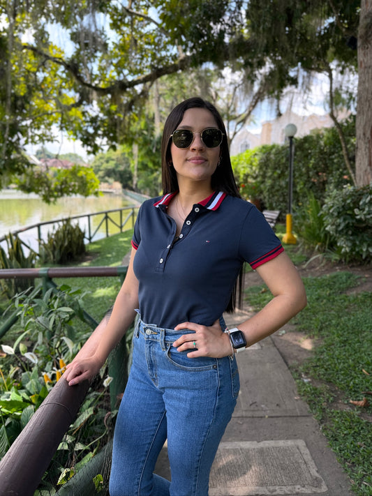 Polo De Dama Tommy Hilfiger Botones Azul Oscuro