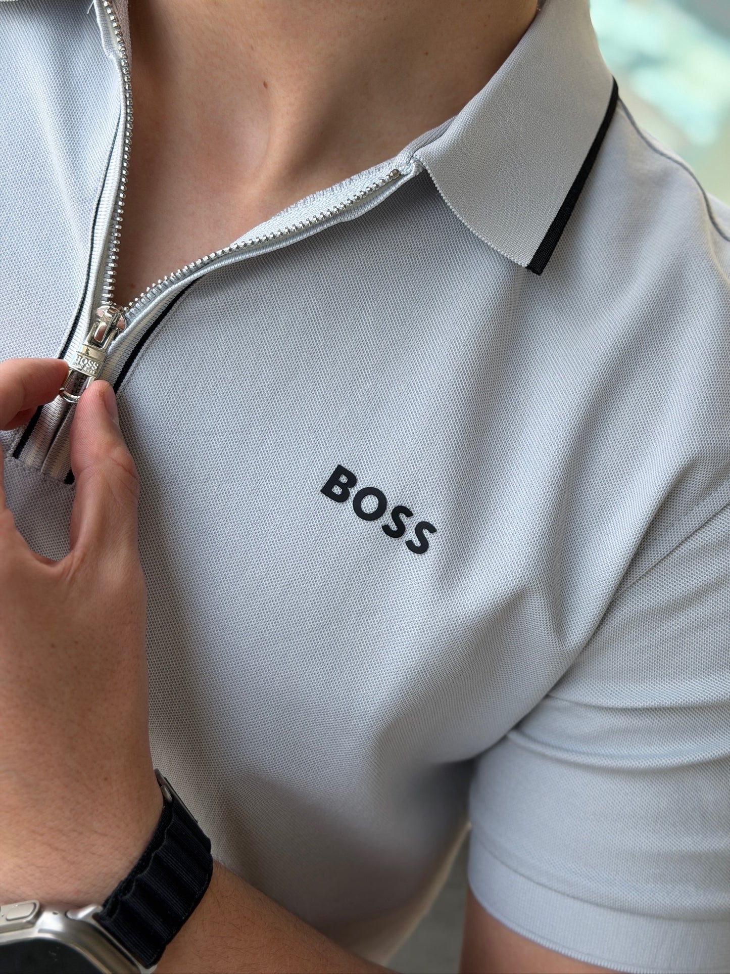 Polo Boss Con Cremallera Gris