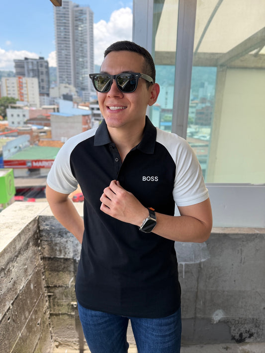 Polo Boss Combinado Negro/Blanco