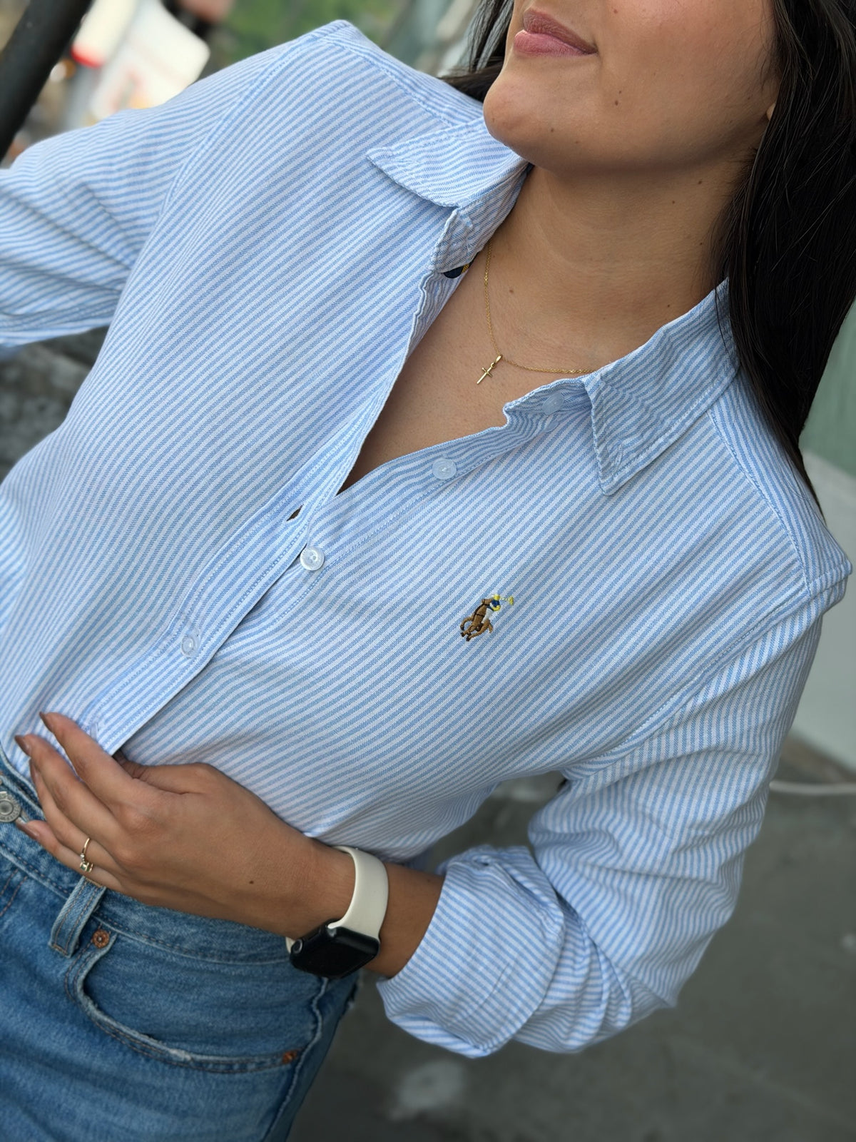 Camisa De Dama Edición Especial RL Líneas Celeste