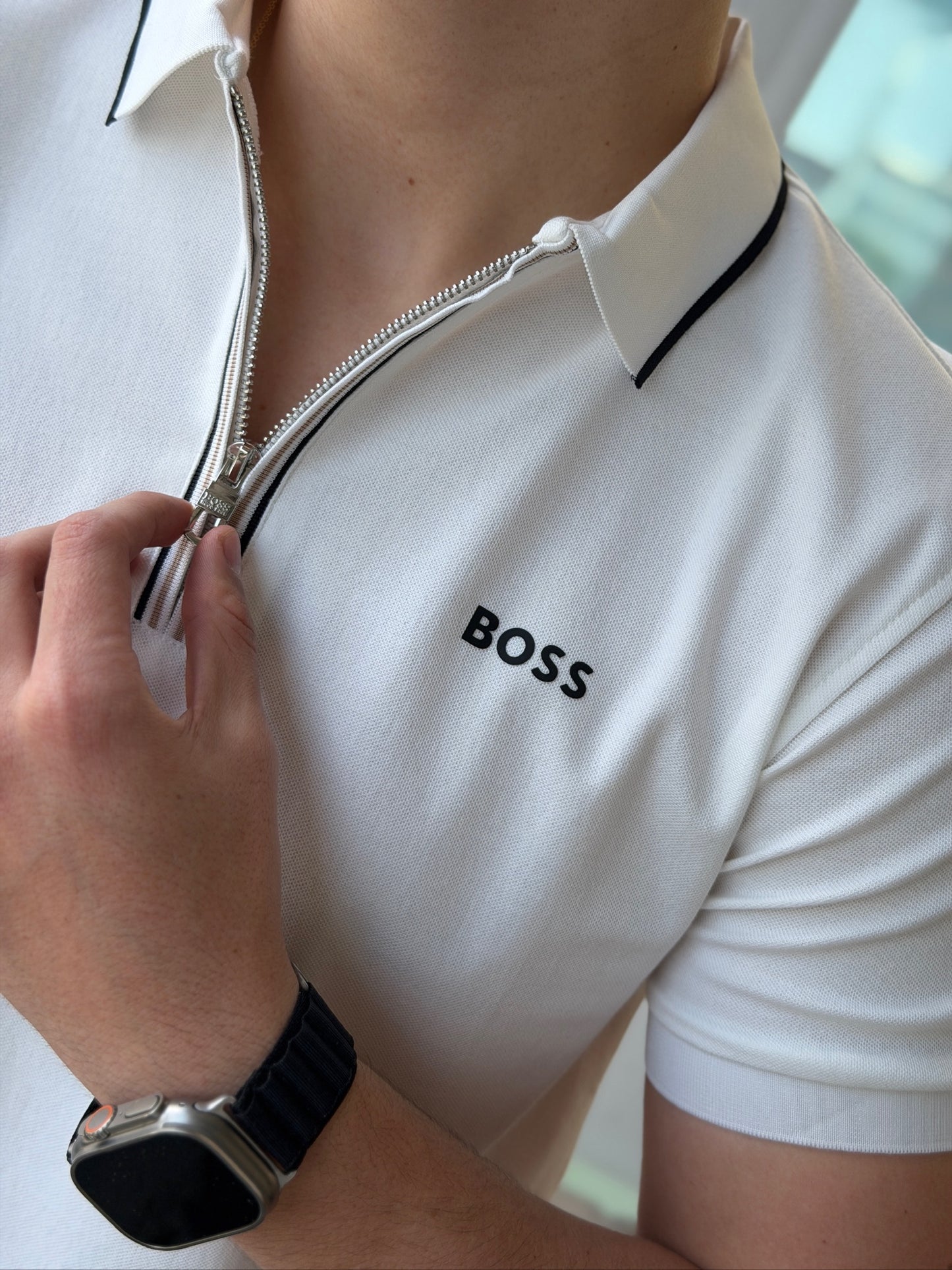 Polo Boss Con Cremallera Blanco