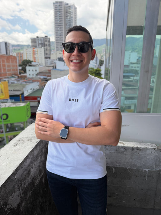 Camiseta Alto Gramaje Boss Blanca Líneas