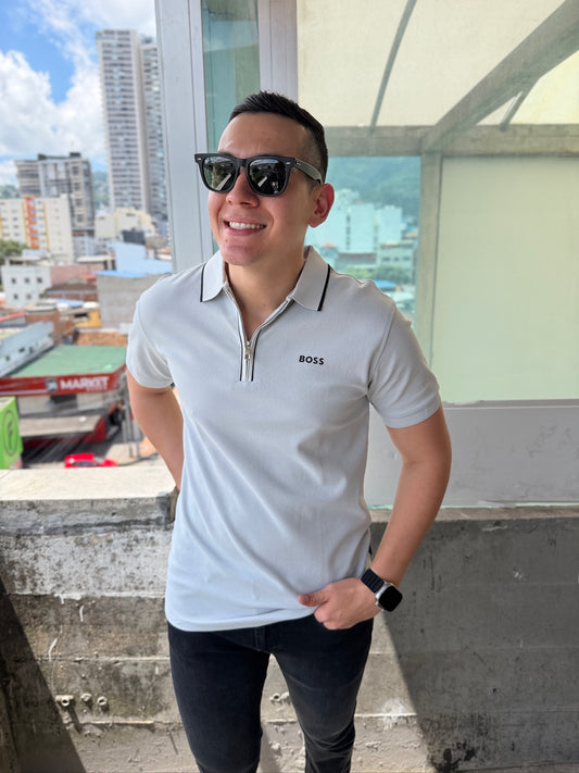 Polo Boss Con Cremallera Gris