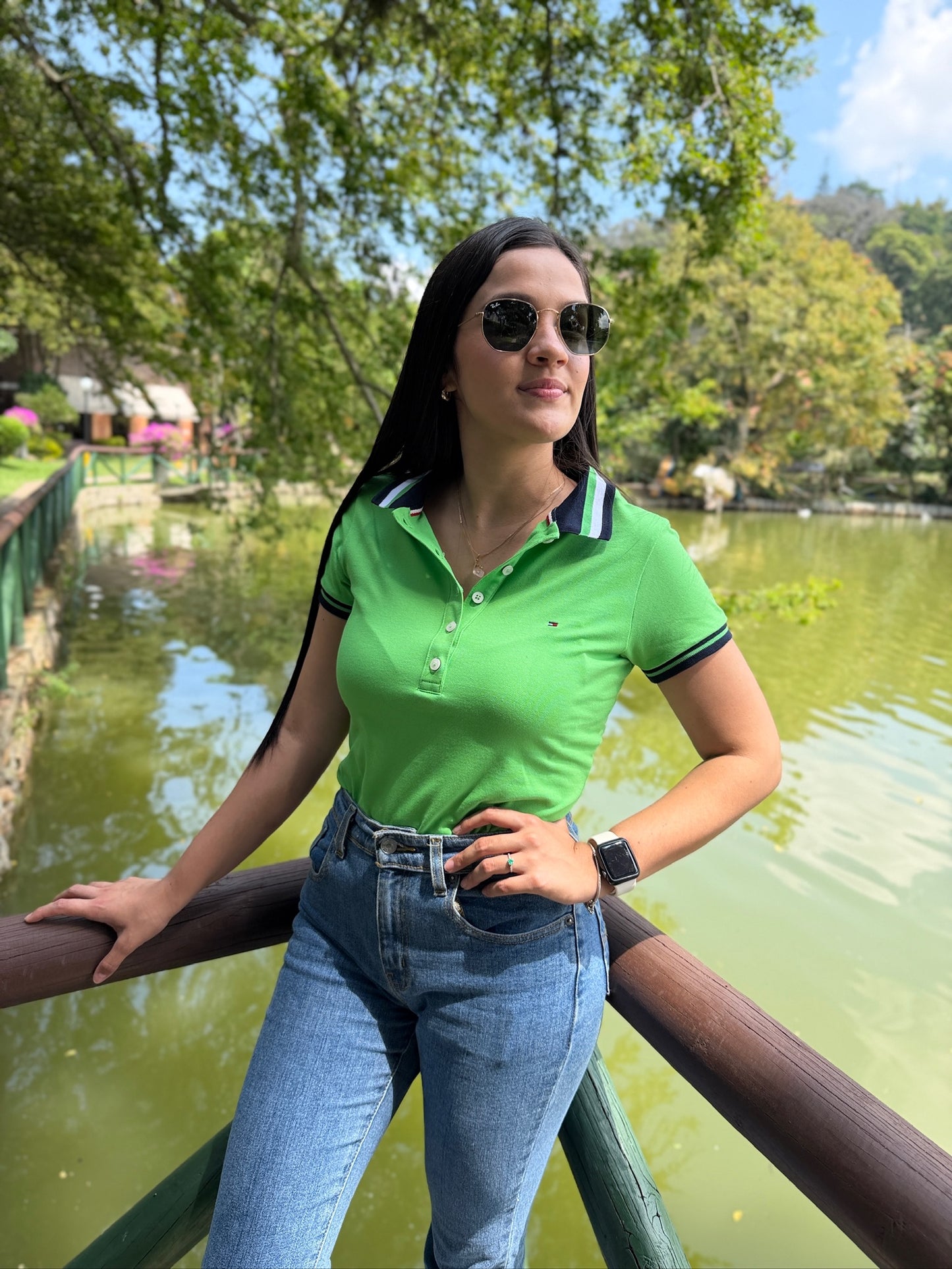 Polo De Dama Tommy Hilfiger Botones Verde