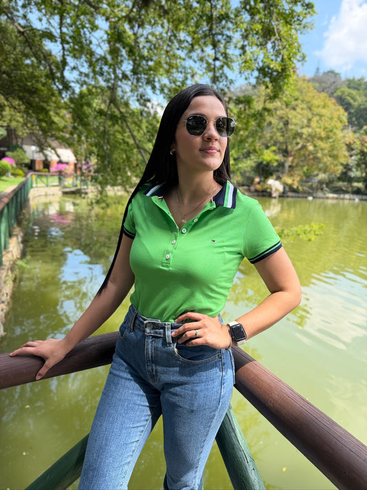 Polo De Dama Tommy Hilfiger Botones Verde